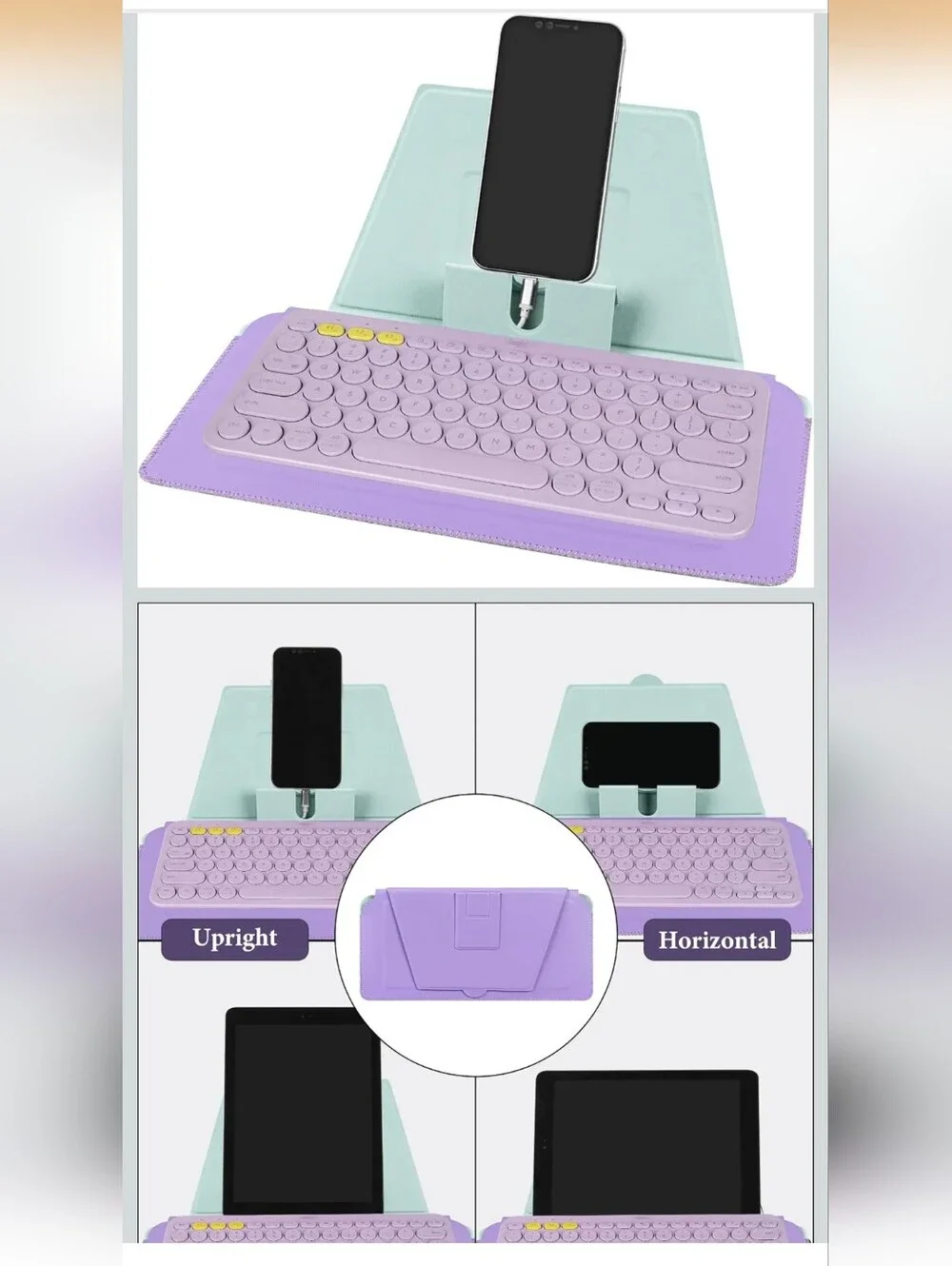 Compact Keyboard Case, Vegan Leather Travel Case with Phone and Tablet Holder,
